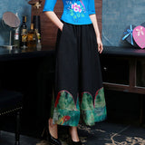CNY Retro Print Elastic Waist Long Skirts