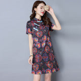 CNY Retro Style Printed Cheongsam Dress