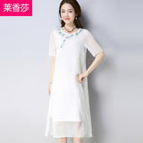 CNY Ethnic Style Chiffon Cheongsam Dress [Pre-Order] Color: White/Red - Size: M-XL 566113128519#3593734904204 566113128519#3593734904202 566113128519#3593734904203