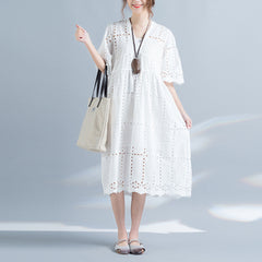 Plus-Size Loose Waist V-Neck Dress