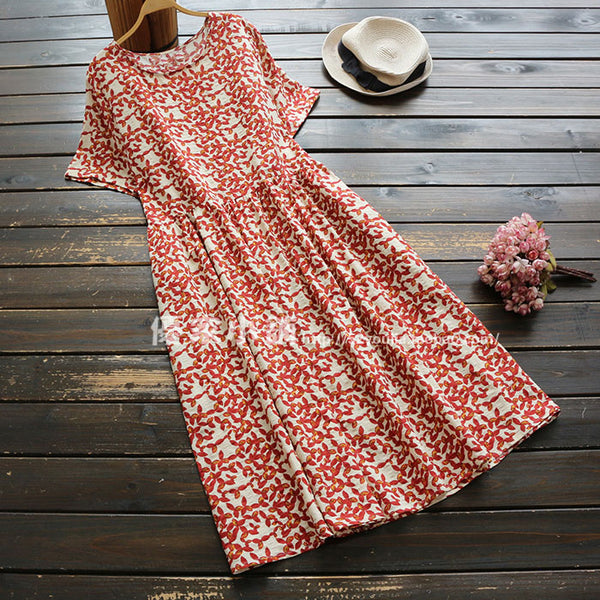 Leaf Printed Midi Dress 571594221884#3706253765084