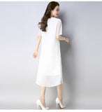 CNY Ethnic Style Chiffon Cheongsam Dress [Pre-Order] Color: White/Red - Size: M-XL