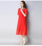 CNY Ethnic Style Chiffon Cheongsam Dress [Pre-Order] Color: White/Red - Size: M-XL