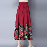 CNY Retro Print Elastic Waist Long Skirts