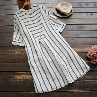 Buttoned Stripes Midi Dress