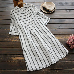 Buttoned Stripes Midi Dress