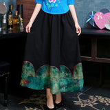 CNY Retro Print Elastic Waist Long Skirts [Pre-Order] Color: Black/Red/Blue - One Size 565767452280#3755824247724