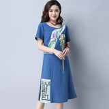CNY Retro Style Printed Cheongsam Dress