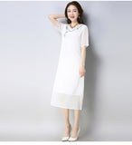 CNY Ethnic Style Chiffon Cheongsam Dress [Pre-Order] Color: White/Red - Size: M-XL
