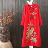 CNY Oversized Retro Embroidered Long Dress [Pre-Order] Color: White/Pink/Red/Blue - Size: M-2XL 557471925566#3621973174167 557471925566#3621973174166 557471925566#3621973174165 557471925566#3621973174168