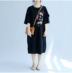 Oversize Floral Embroidery Top Dress [Pre-Order] Color:  Black/Pink - One Size