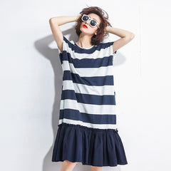 Oversize Stripe Top Pleated Hem Dress