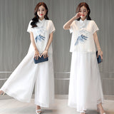 CNY Linen Pants & Cotton Embroidery Top Sets