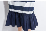 Oversize Stripe Top Pleated Hem Dress [Pre-Order] Color:  Blue - One Size