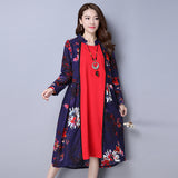CNY Retro Style Floral Printed Dual Layer Dress