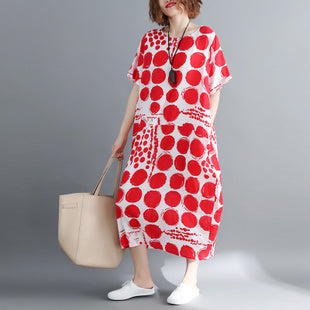 Plus-Size Dotted Printed Loose Waist Dress