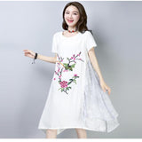 CNY Ethnic Style Embroidery Cheongsam Dress [Pre-Order] Color: White/Gray - Size: M-XL