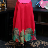 CNY Retro Print Elastic Waist Long Skirts