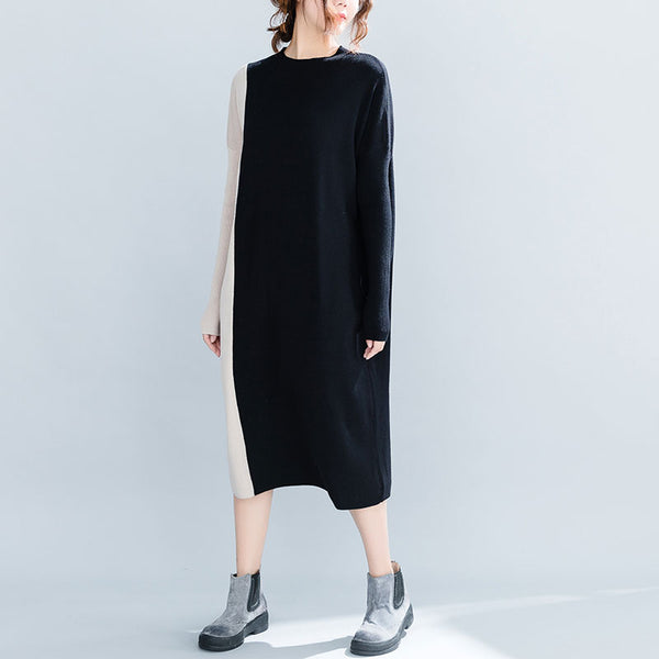Plus-Size Contrast Knit Dress 578781062898#3836251992422