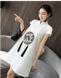 CNY Ethnic Style Embroidered Cheongsam Dress [Pre-Order] Color: White - Size: S-XL