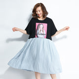 Oversize Graphic Printed Waist Pleated Hem Dress