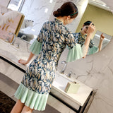 CNY Ethnic Style Embroidered Pleated Hem Cheongsam Dress