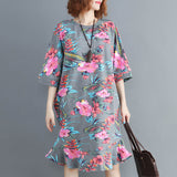 Plus-Size Floral Printed Ruffle Hem Dress