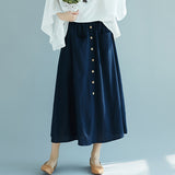 Elastic Waist Front Button A-Line Skirt
