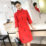 CNY Ethnic Style Embroidered Cheongsam Dress