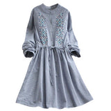 Embroidery Stripe Lattice Tie Dress