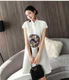 CNY Ethnic Style Embroidered Cheongsam Dress [Pre-Order] Color: White - Size: S-XL