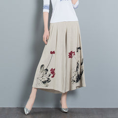CNY Floral Printing Elastic Waist Cropped Pants