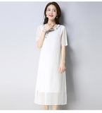 CNY Ethnic Style Chiffon Cheongsam Dress [Pre-Order] Color: White/Red - Size: M-XL