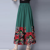 CNY Retro Print Elastic Waist Long Skirts