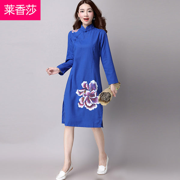 CNY Oversize Ethnic Style Cheongsam Dress [Pre-Order] Color: Blue/Green - Size: M-XL 575051367074#3933277574319 575051367074#3933277574318 575051367074#3933277574317