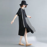 Plus-Size B&W Horizontal Stripes Dress