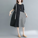 Plus-Size B&W Horizontal Stripes Dress 571996899240#3709324380831 571996899240#3709324380833 571996899240#3709324380832 571996899240#3709324380834
