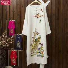 CNY Oversized Floral Embroidered Long Dress [Pre-Order] Color: White/Red/Blue/Pink - Size: M-3XL 565987916514#3759445487050 565987916514#3759445487051 565987916514#3759445487049 565987916514#3759445487052 565987916514#3759445487053