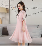 CNY Ethnic Style Embroidery Cheongsam Dress [Pre-Order] Color: Blue/Pink - Size: M-2XL