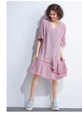 Oversized V-Neck Flare Hem Dress [Pre-Order] Color:  Pink - One Size