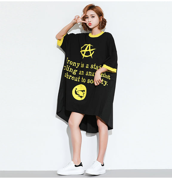 Oversize Irregular Graphic Printed Dress [Pre-Order] Color:  Black - One Size