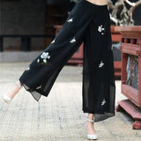CNY Chiffon Embroidered Split Hem Palazzo Pants