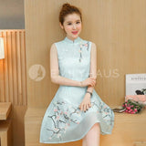 Cny Embroidery Flare Hem Cheongsam Dress [Pre-Order] Color: Pink/navy/blue/white - Size: S-2Xl