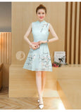 Cny Embroidery Flare Hem Cheongsam Dress [Pre-Order] Color: Pink/navy/blue/white - Size: S-2Xl S /