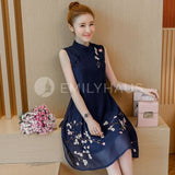 Cny Embroidery Flare Hem Cheongsam Dress [Pre-Order] Color: Pink/navy/blue/white - Size: S-2Xl S /