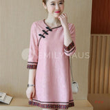 Cny Ethnic Cheongsam Top Dress [Pre-Order] Color: Pink - Size: M-2Xl Dresses