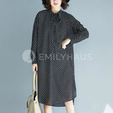 Dotted Chiffon Dress With Neckline Knot [Pre-Order] Color: Black/white - One Size / Black Dresses