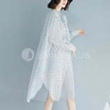 Dotted Chiffon Dress With Neckline Knot [Pre-Order] Color: Black/white - One Size Dresses