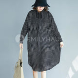 Dotted Chiffon Dress With Neckline Knot [Pre-Order] Color: Black/white - One Size Dresses