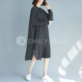 Dotted Chiffon Dress With Neckline Knot [Pre-Order] Color: Black/white - One Size Dresses